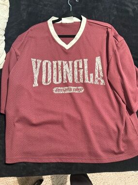 YoungLA Men's Short Sleeve Mesh Tee in Dusty Rose with White Logo